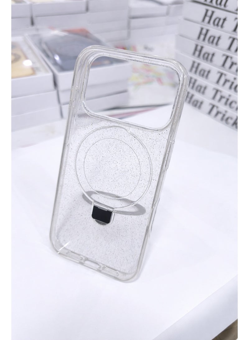iPhone 17 Pro Clear Magnetic Case with Ring Stand, Wireless Charging Compatible, 5G Signal Safe, Slim Transparent Glitter  Cover - Image 5